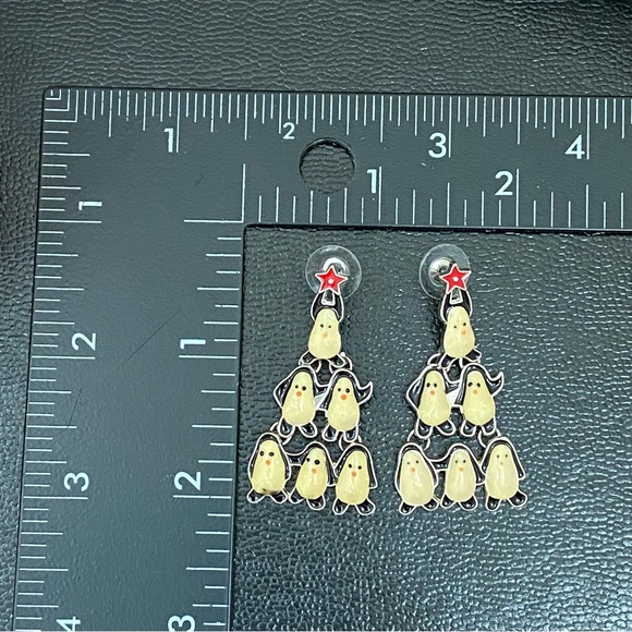Enameled Christmas Tree Penguin Earrings - Picture 7 of 12